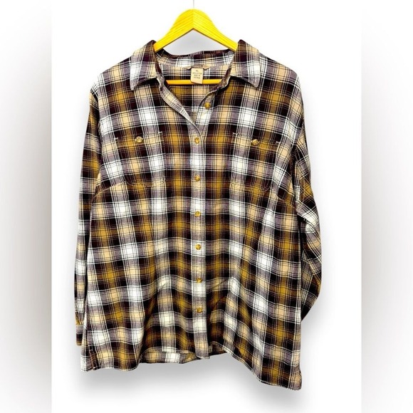 Duluth Trading Co Tops - Women's‎ Free Swingin' Flannel Shirt Brown Putty Check Size XL EUC